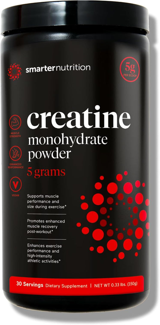 Smarter Nutrition Creatine Monohydrate Powder - 150g, 5000mg Per Serving - Keto Friendly & Gluten-Free - Muscle Mass & Endurance Support