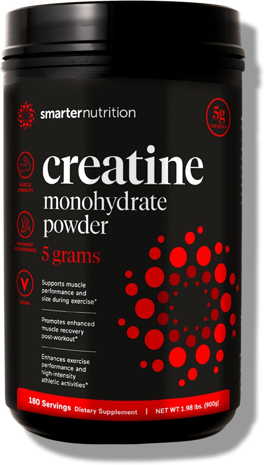 Smarter Nutrition Creatine Monohydrate Powder 900g - 5000mg Per Serving - Keto Friendly - Unflavored - Gluten-Free - Muscle Mass & Endurance Support - 180 Servings