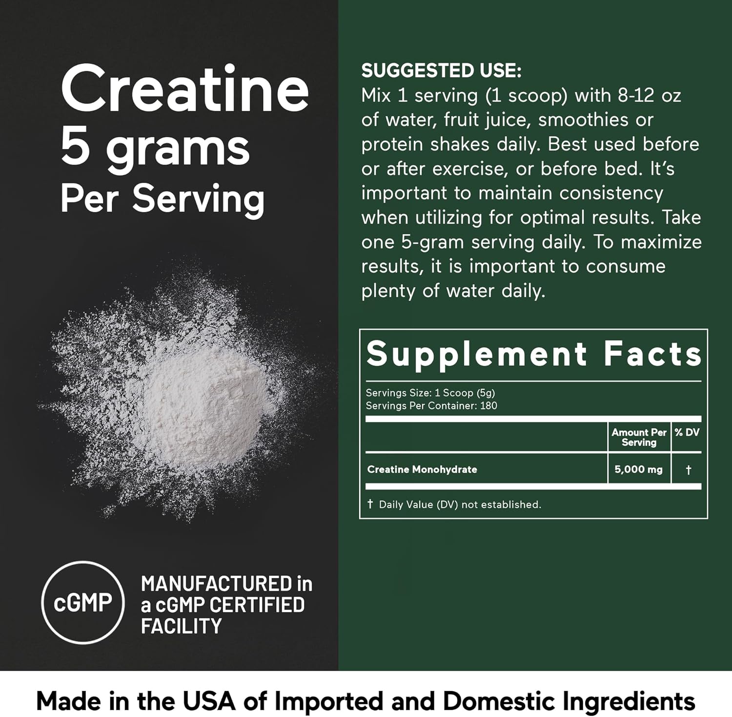 Smarter Nutrition Creatine Monohydrate Powder 900g - 5000mg Per Serving - Keto Friendly - Unflavored - Gluten-Free - Muscle Mass & Endurance Support - 180 Servings