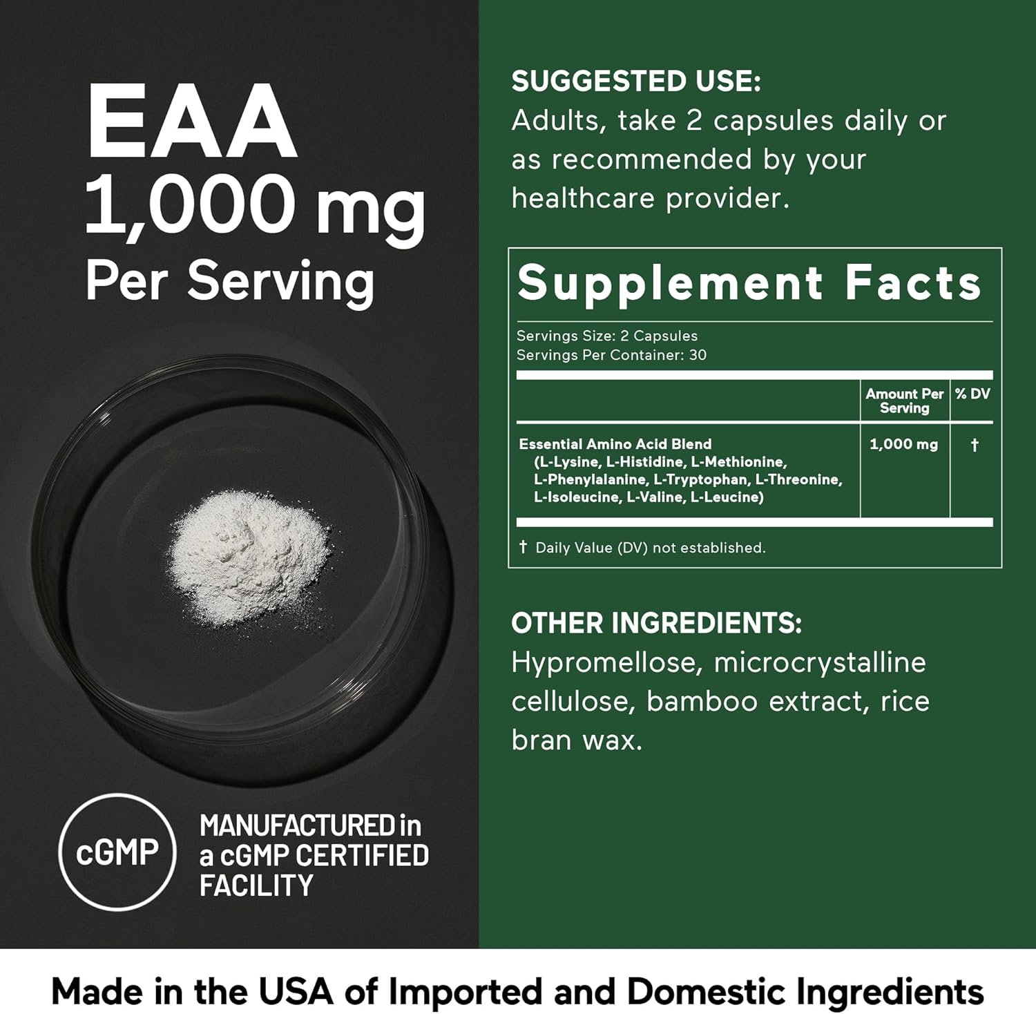 Smarter Nutrition Essential Amino Acids Capsules - 1g Per Serving - Supports Muscle Mass & Exercise - Non-GMO, Vegan, Gluten Free - 60 Count