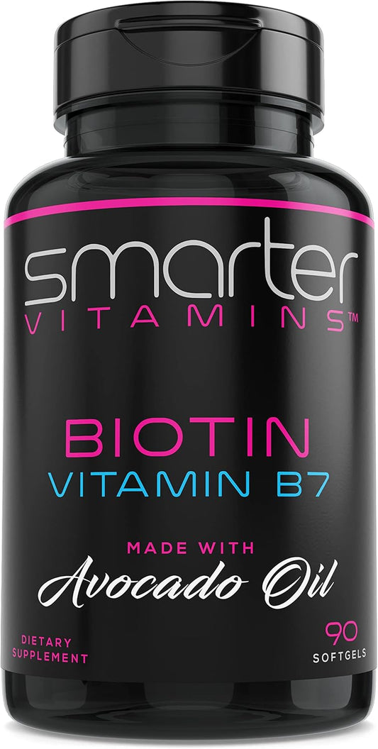 SmarterVitamins Biotin 5000mcg with Avocado Oil - Hair, Skin, Nail Support - Non-GMO Softgels - 90 Count