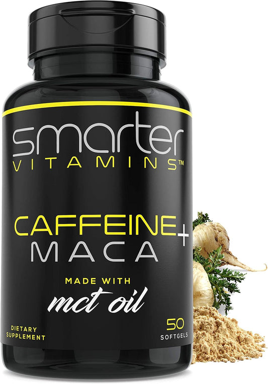 SmarterVitamins Energy Boost Pills with 200mg Caffeine, Coconut MCT Oil, and Maca Root - 50 Softgels