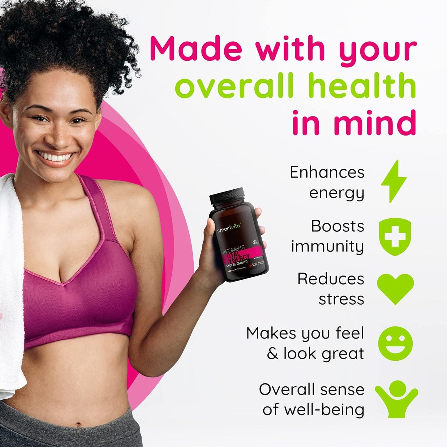 Smartvita Women's Multivitamins - Energy & Immune Booster, Wellness & Beauty Support for Hair, Skin, Nails - 120 Tablets