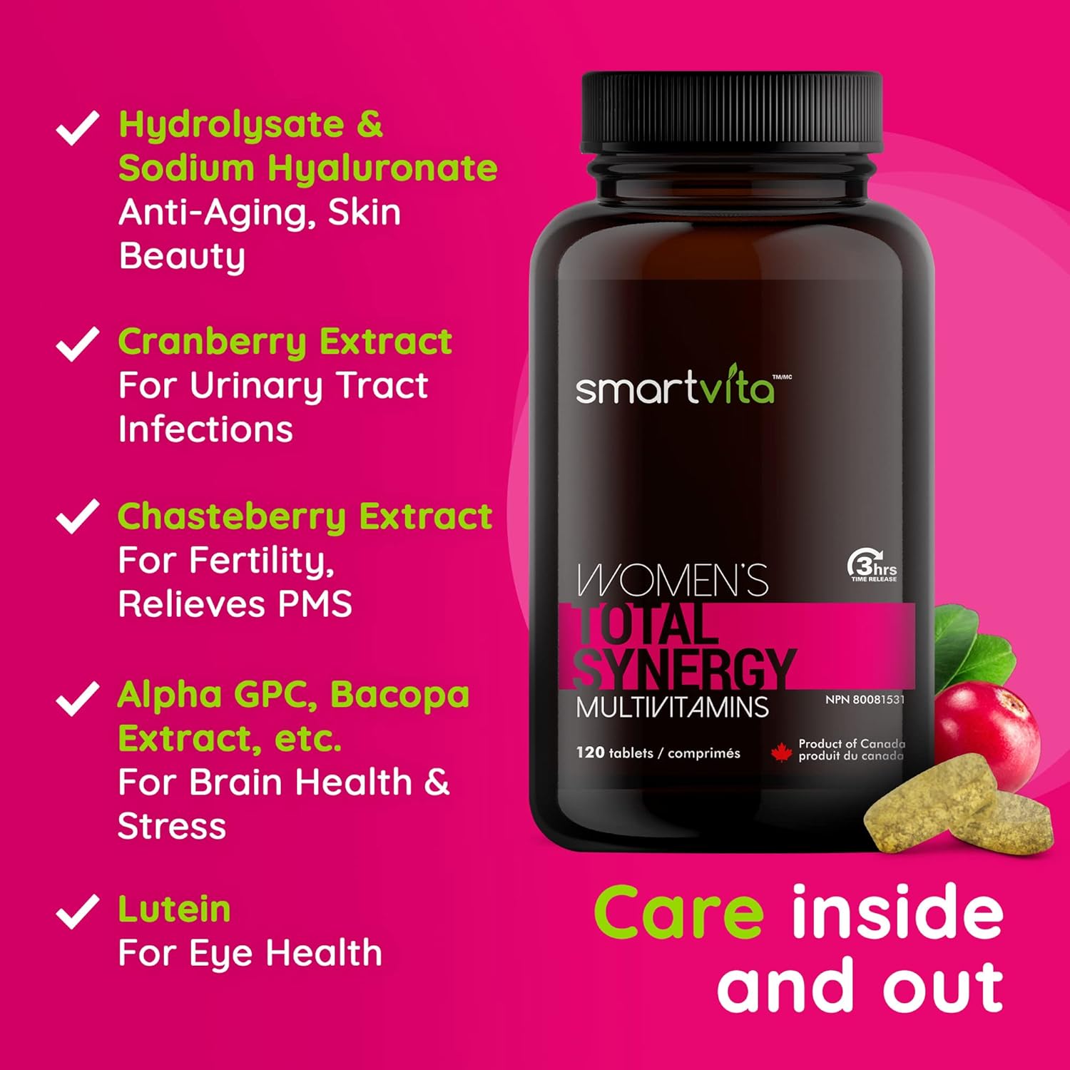 Smartvita Women's Multivitamins - Energy & Immune Booster, Wellness & Beauty Support for Hair, Skin, Nails - 120 Tablets