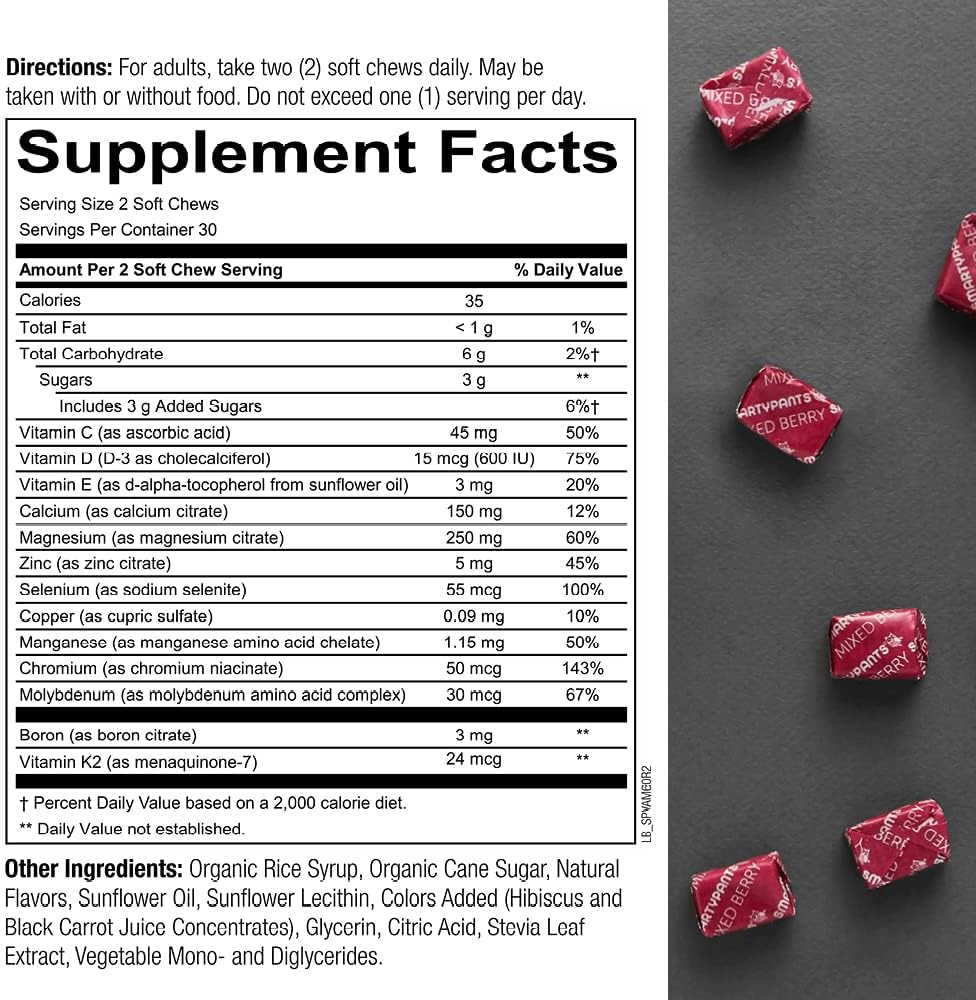 SmartyPants Masters Formula Women 50+ Gummies, Blueberry Orange Creme Strawberry Banana, 120 Count + Mineral Chews with Magnesium, Calcium, and Vitamin D3 - 60 Count