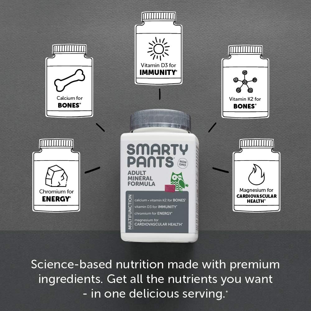 SmartyPants Masters Formula Women 50+ Gummies, Blueberry Orange Creme Strawberry Banana, 120 Count + Mineral Chews with Magnesium, Calcium, and Vitamin D3 - 60 Count