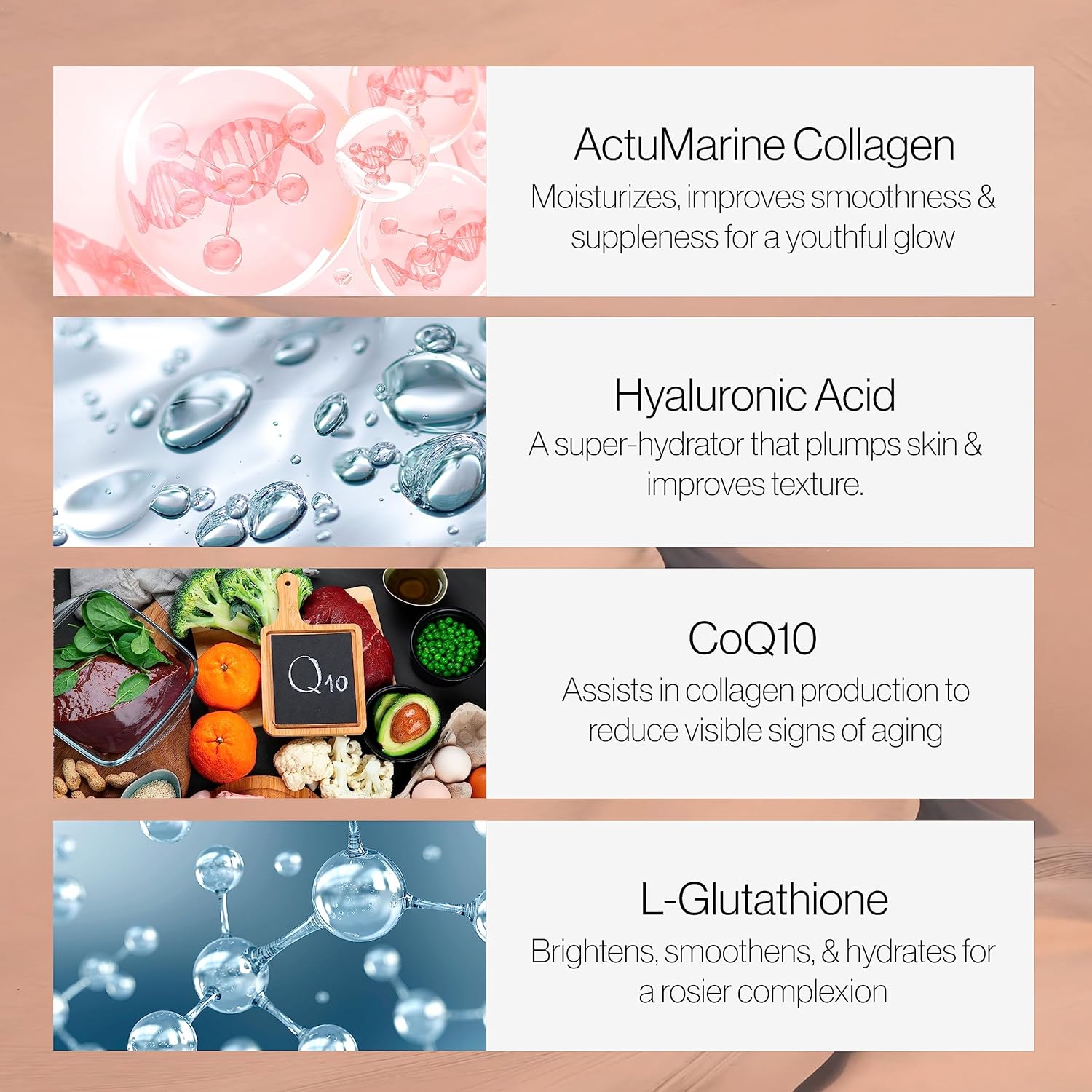 Smooth Glowing Skin Boosting Marine Collagen Powder Drink Mix with Glutathione, Green Tea, CoQ10, & Hyaluronic Acid - 100 Vanilla Flavored Sachets + 10 Free