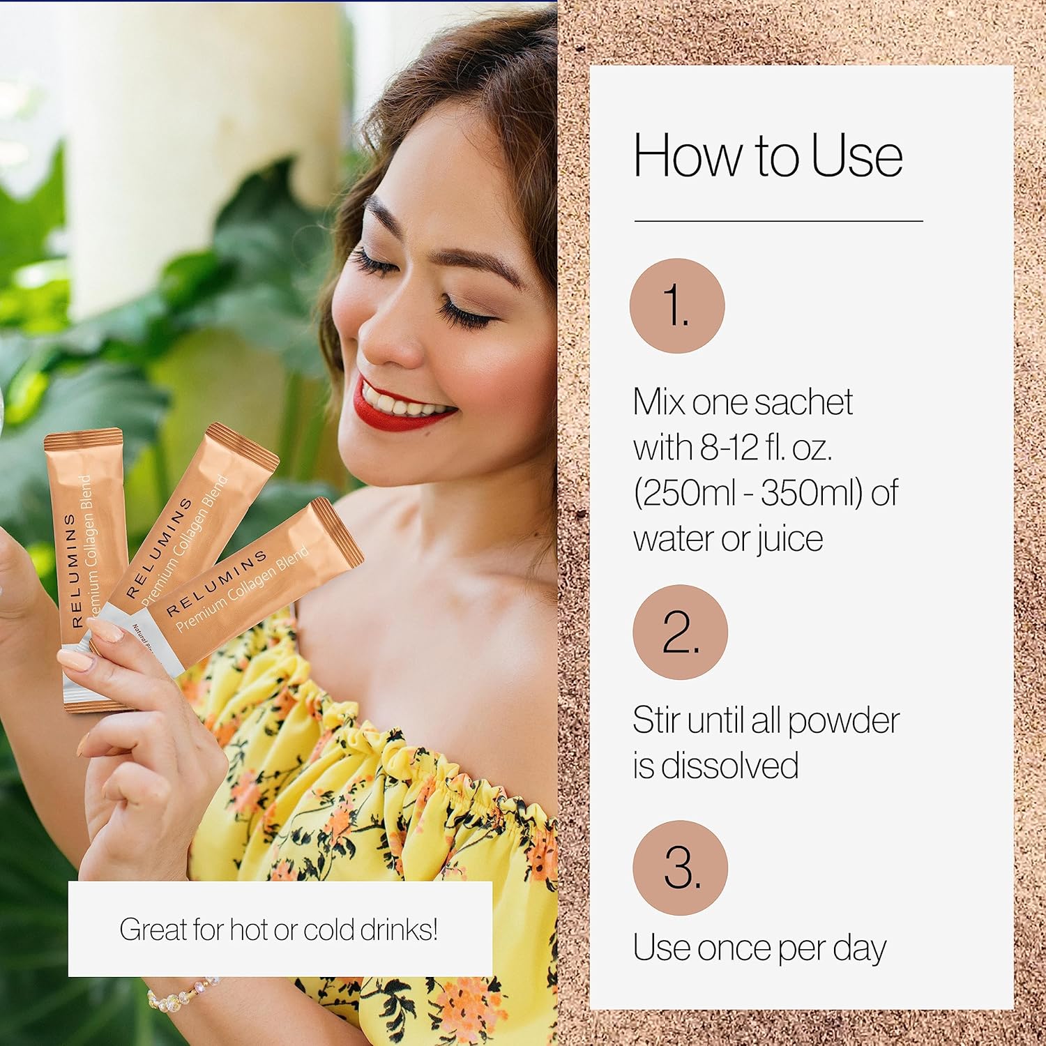 Smooth Glowing Skin Boosting Marine Collagen Powder Drink Mix with Glutathione, Green Tea, CoQ10, & Hyaluronic Acid - 100 Vanilla Flavored Sachets + 10 Free