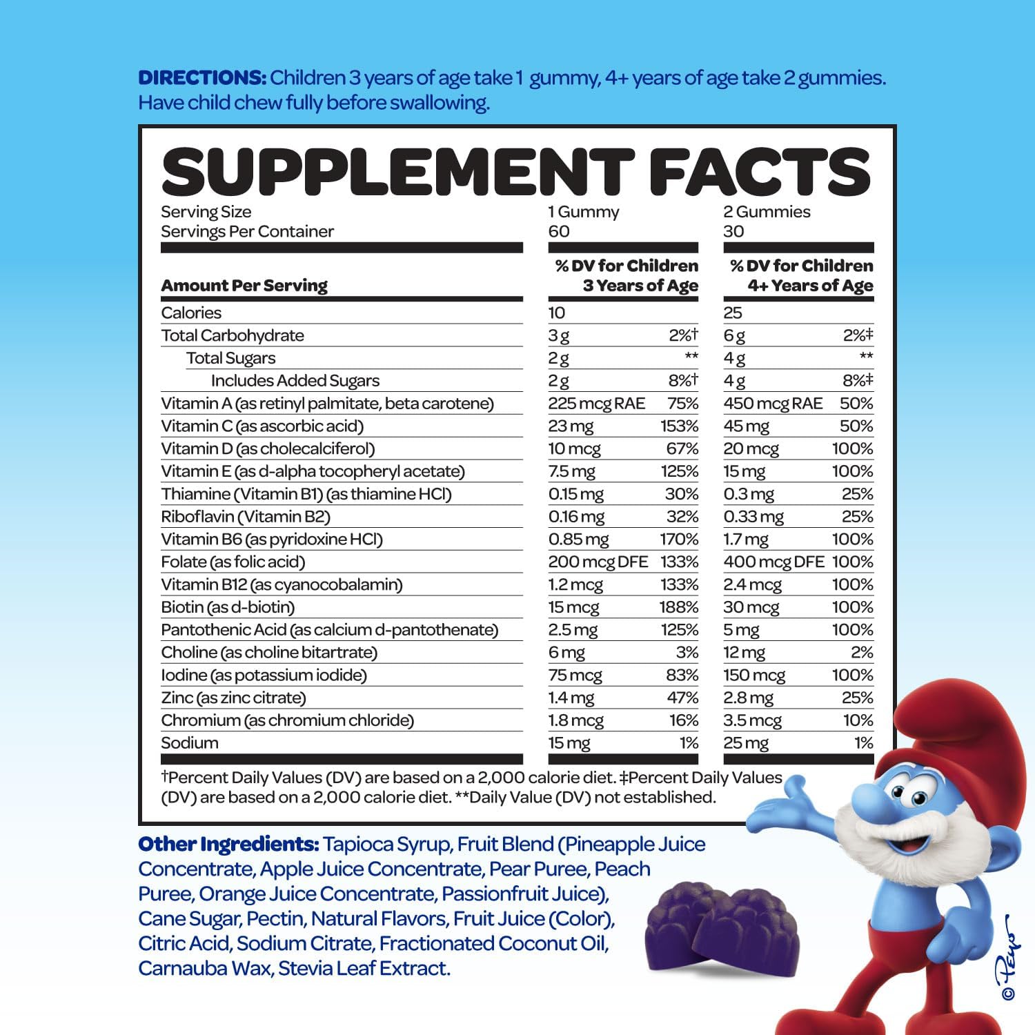 Smurfs Kids Multivitamin Gummies with Real Fruit | Doctor Developed | 15 Essential Vitamins & Minerals | Non-GMO, No Artificial Flavors | 60 Gummies