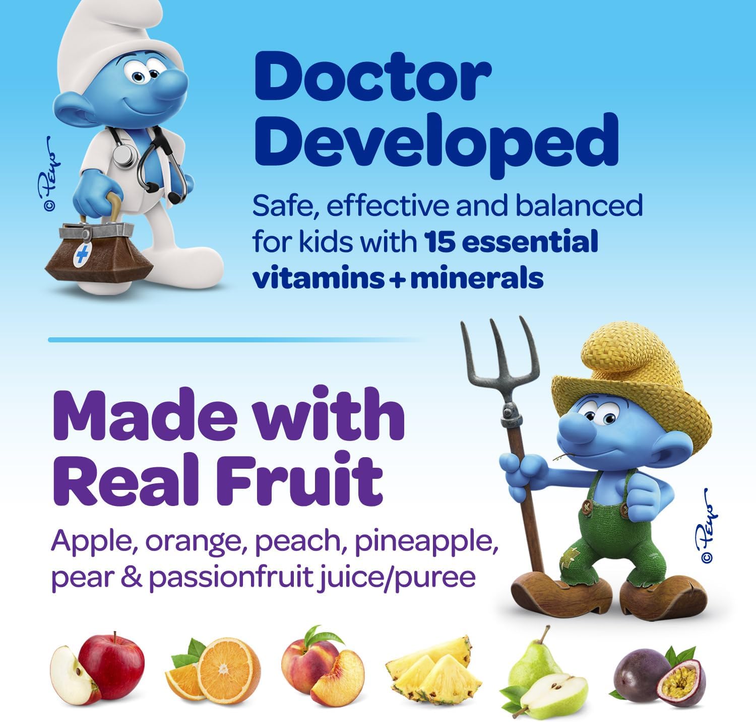 Smurfs Kids Multivitamin Gummies with Real Fruit | Doctor Developed | 15 Essential Vitamins & Minerals | Non-GMO, No Artificial Flavors | 60 Gummies