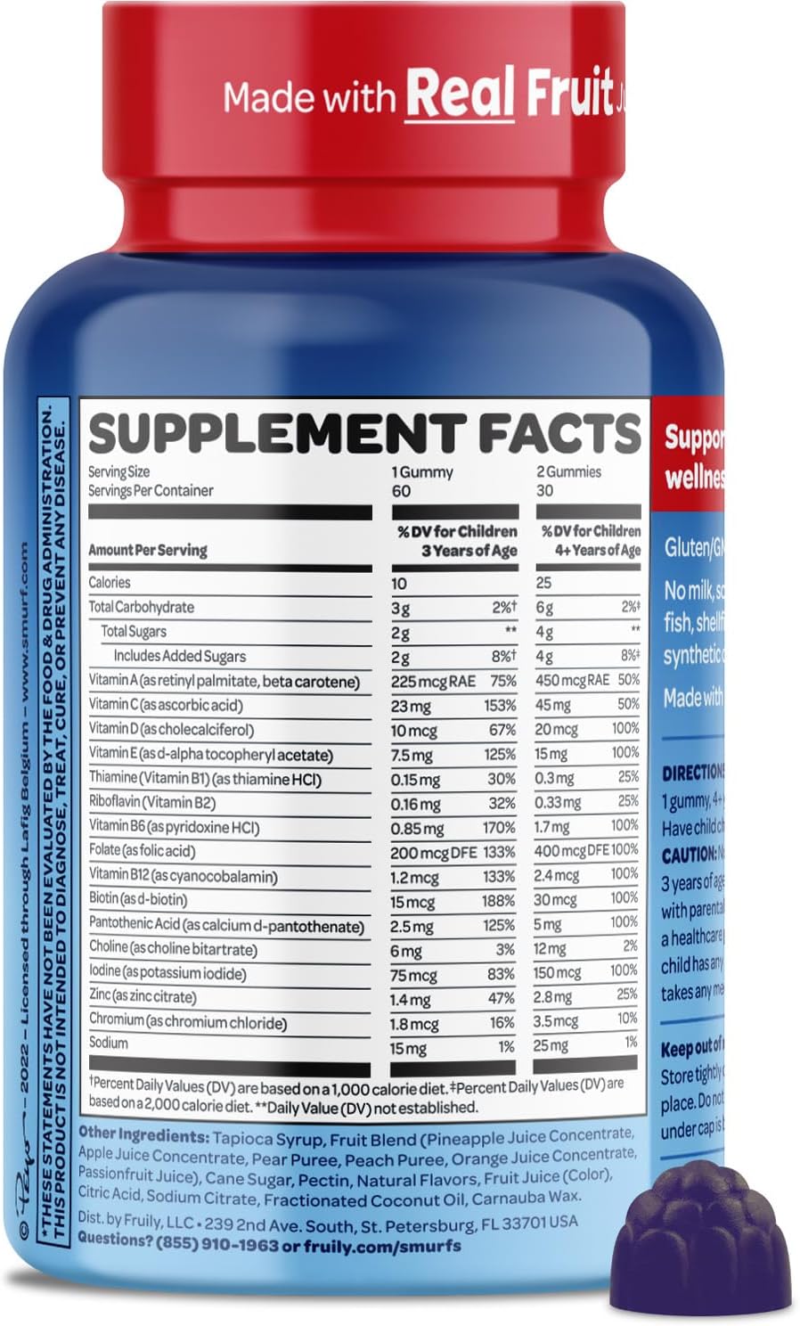 Smurfs Kids Multivitamin Gummies with Real Fruit | Doctor Developed | 15 Essential Vitamins & Minerals | Non-GMO, No Artificial Flavors | 60 Gummies