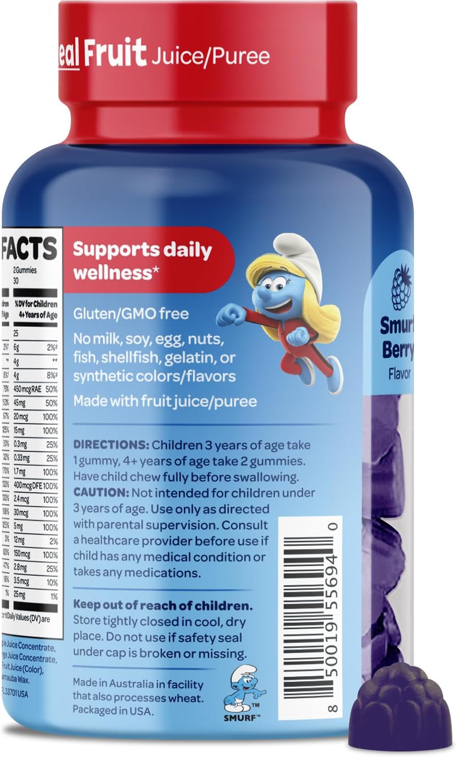 Smurfs Kids Multivitamin Gummies with Real Fruit | Doctor Developed | 15 Essential Vitamins & Minerals | Non-GMO, No Artificial Flavors | 60 Gummies