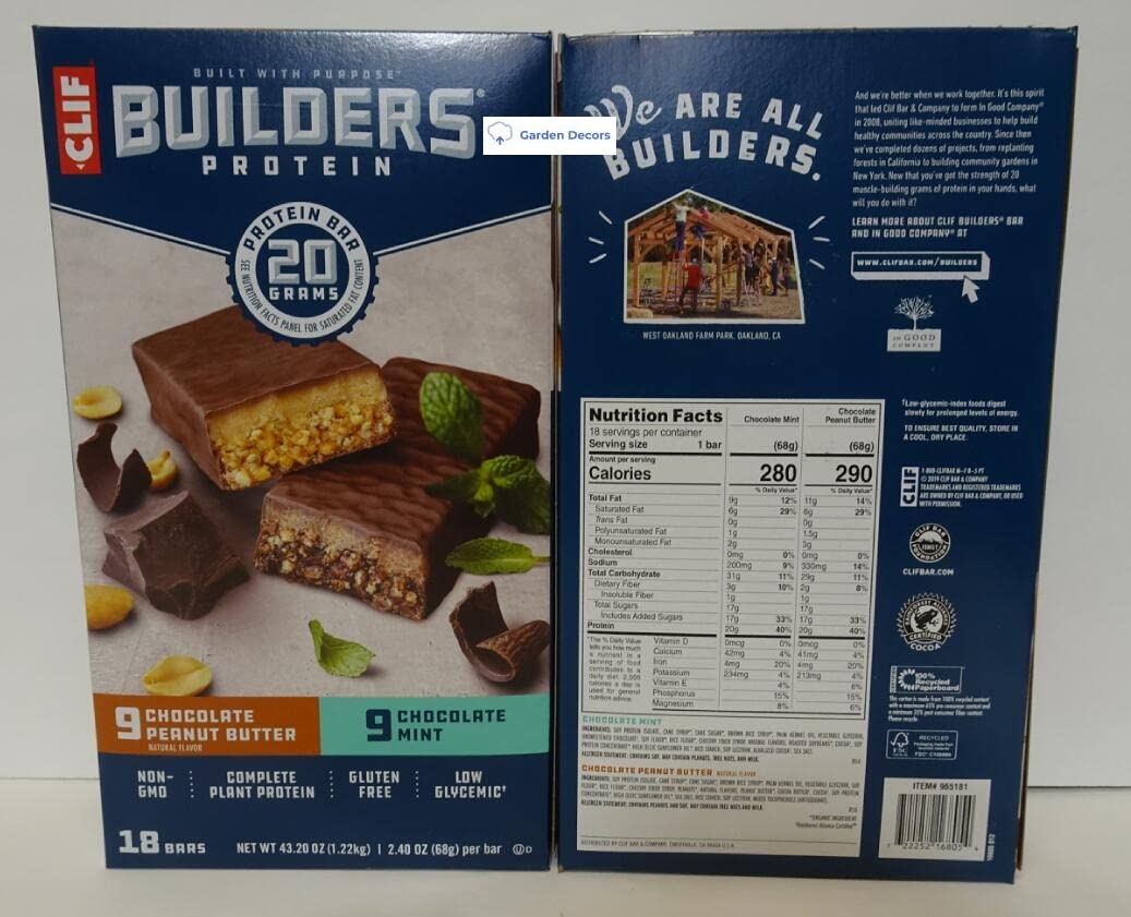 SNANA Clif Bar Variety Pack - Builder's Protein Bar with 20g Protein (Chocolate Mint & Chocolate Peanut Butter) - 18 Bars