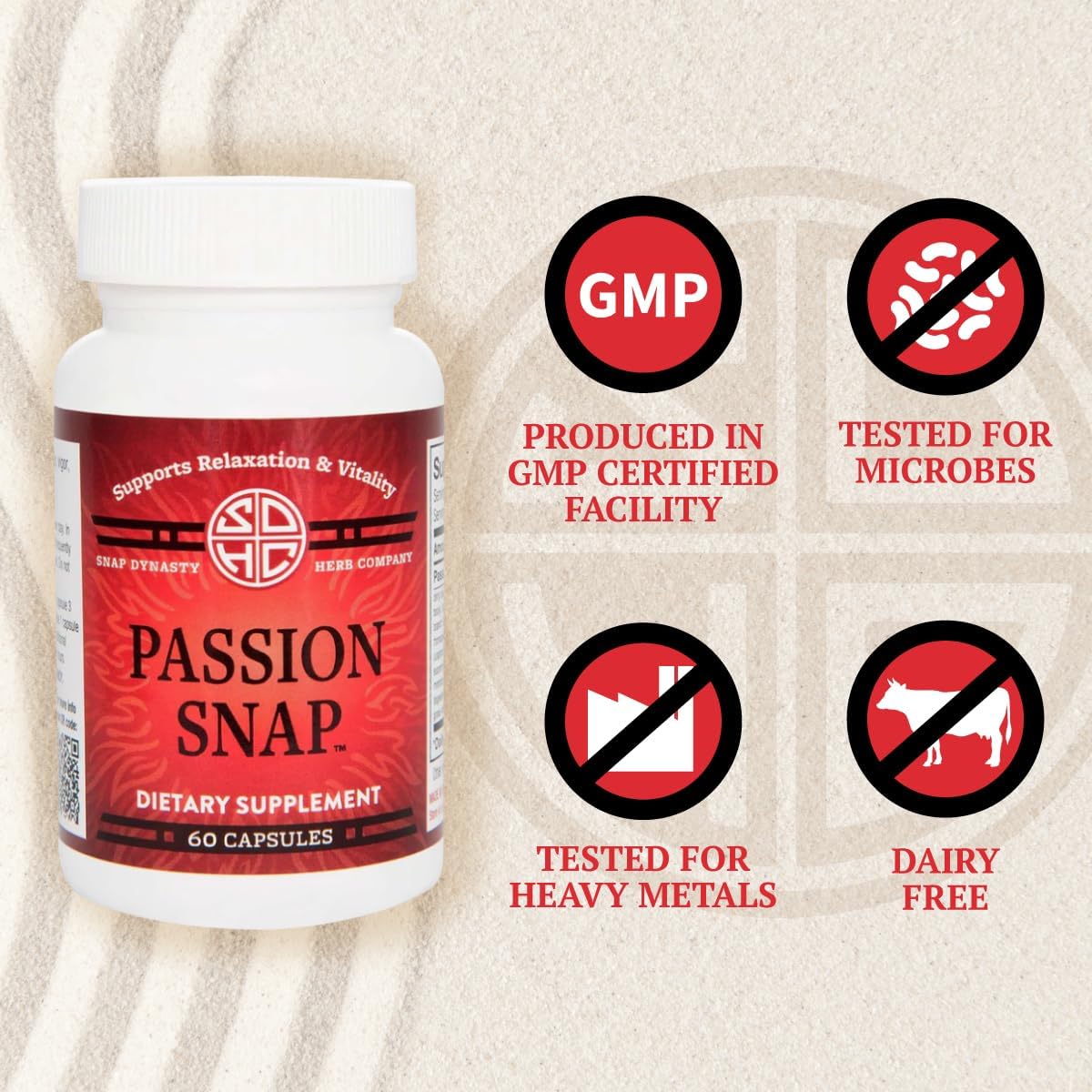 Snap Dynasty Passion Snap Capsules (60ct) - Plant Based Supplement for Relaxation & Vitality