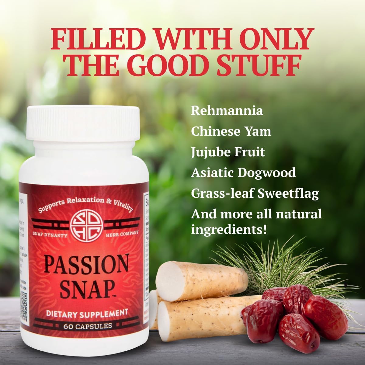 Snap Dynasty Passion Snap Capsules (60ct) - Plant Based Supplement for Relaxation & Vitality