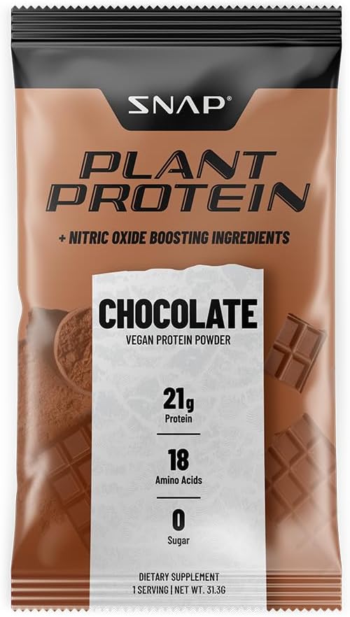 Snap Supplements Chocolate Plant-Based Protein Powder Stick Packs with Nitric Oxide Booster - 10 Pack