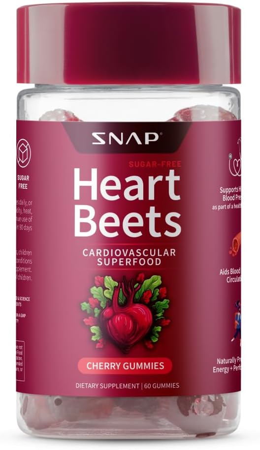Snap Supplements Heart Beet Gummies - 60 Count, Supports Blood Flow & Circulation, Heart Health Formula