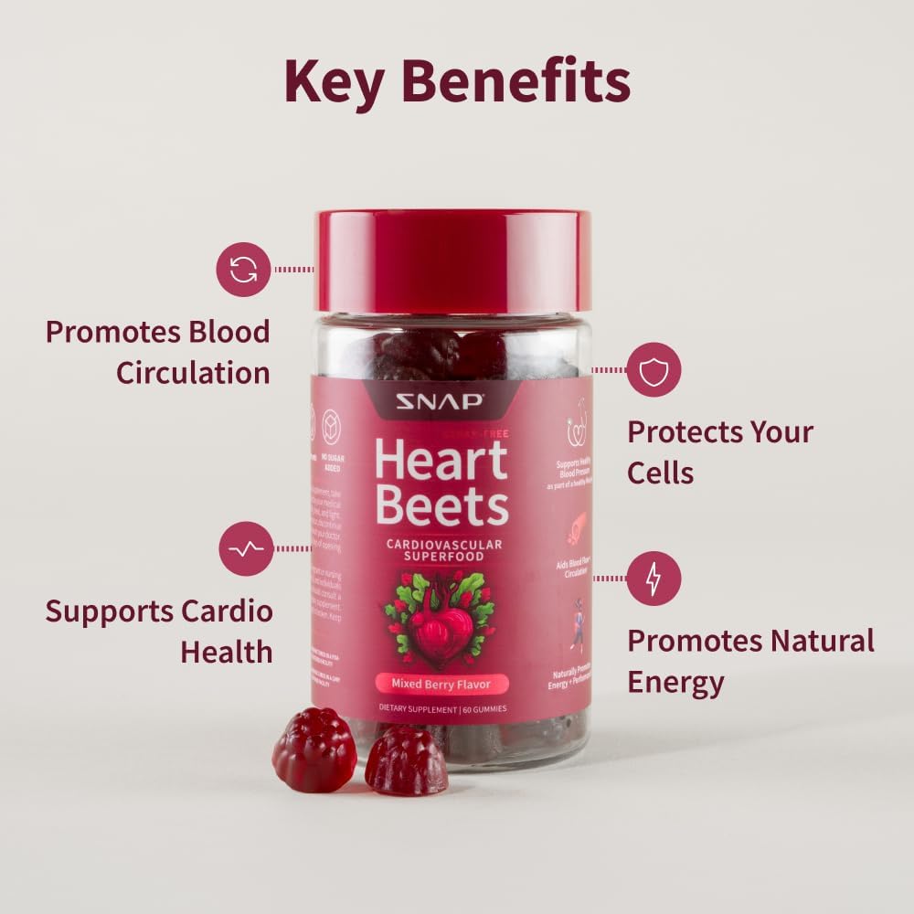 Snap Supplements Heart Beet Gummies - 60 Count, Supports Blood Flow & Circulation, Heart Health Formula