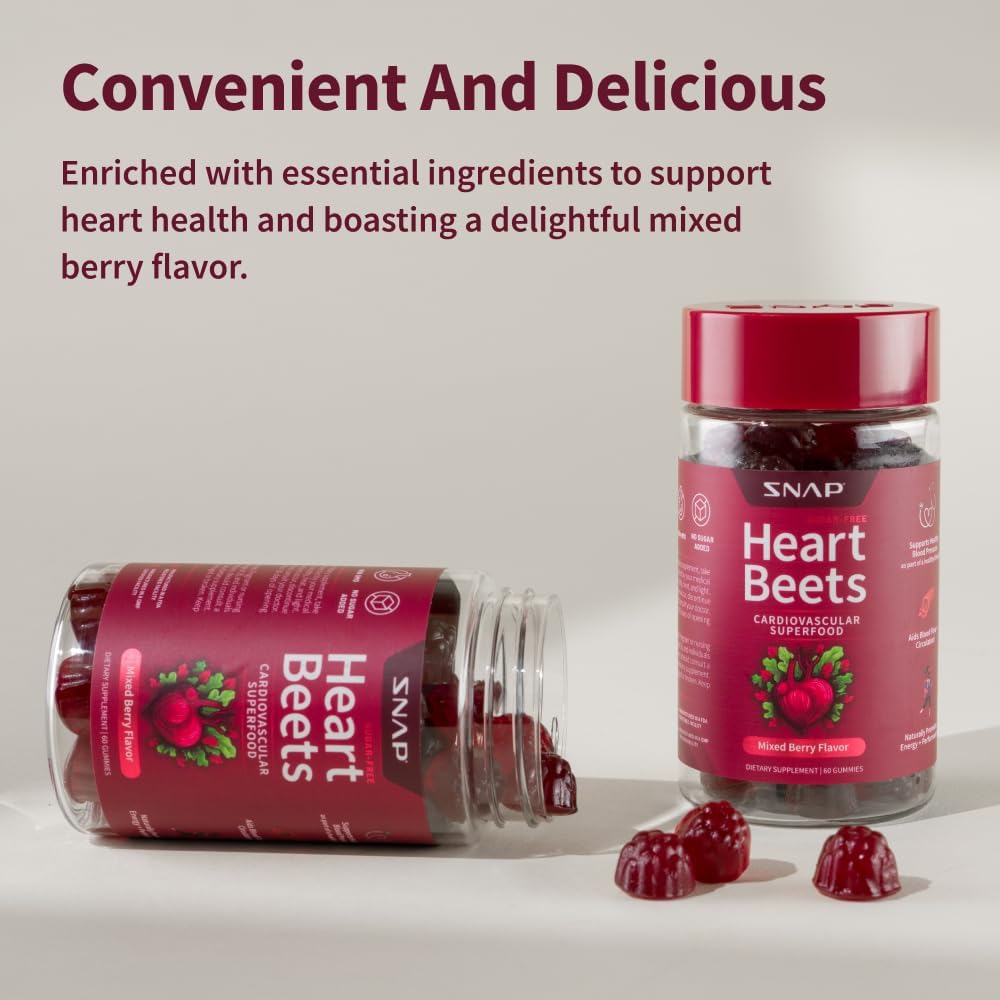 Snap Supplements Heart Beet Gummies - 60 Count, Supports Blood Flow & Circulation, Heart Health Formula