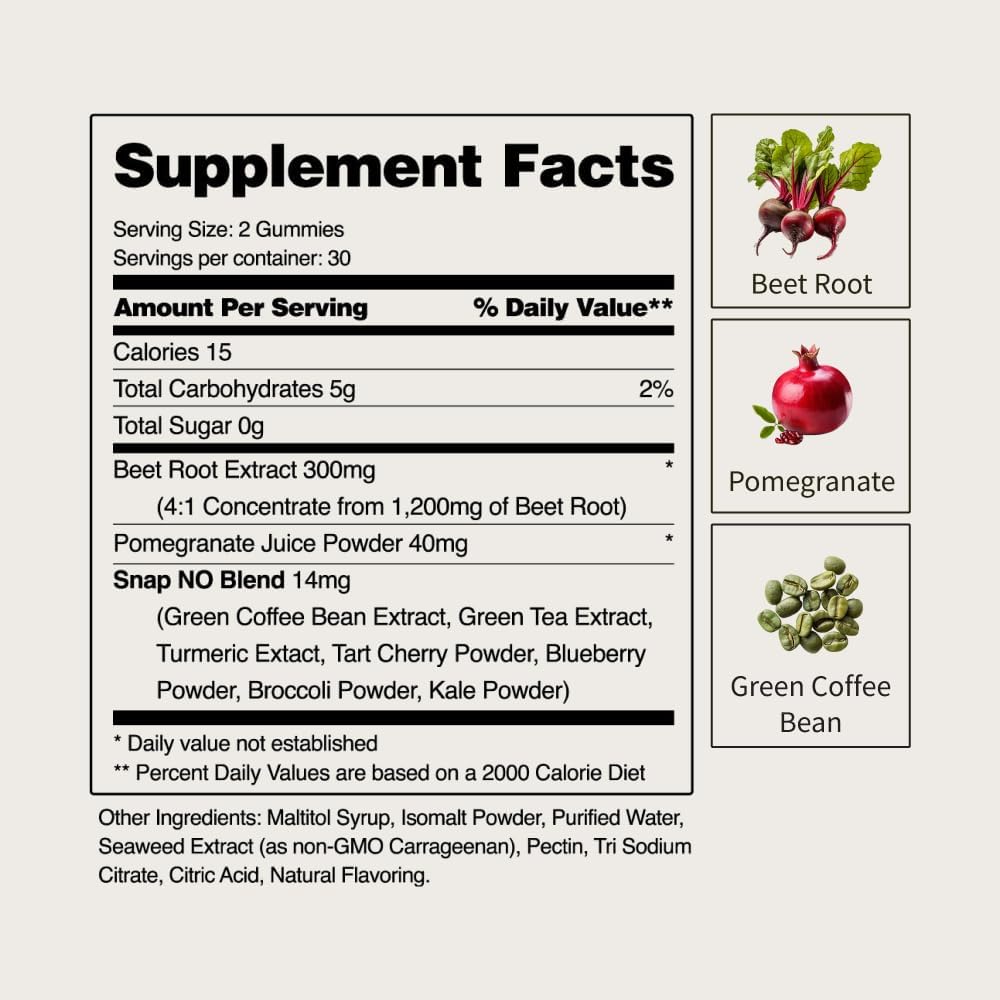 Snap Supplements Heart Beet Gummies - 60 Count, Supports Blood Flow & Circulation, Heart Health Formula