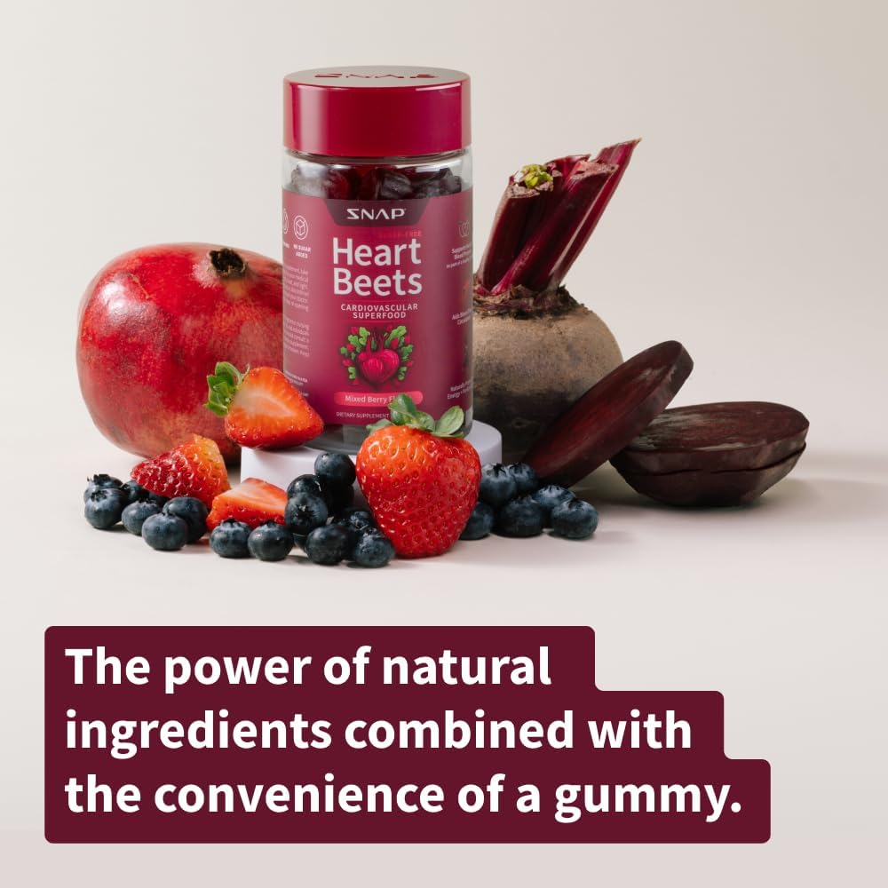 Snap Supplements Heart Beet Gummies - 60 Count, Supports Blood Flow & Circulation, Heart Health Formula