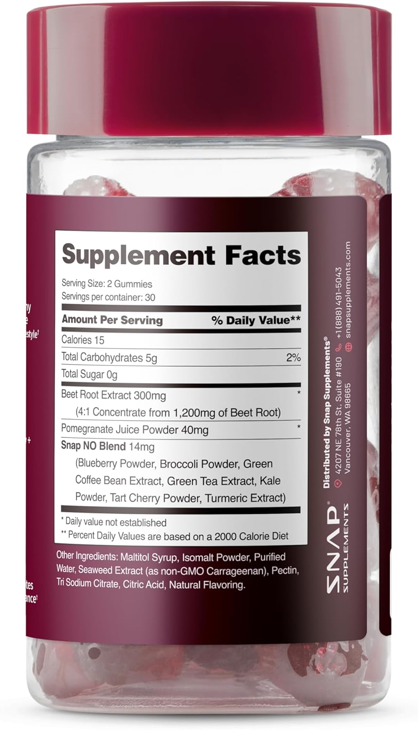 Snap Supplements Heart Beet Gummies - 60 Count, Supports Blood Flow & Circulation, Heart Health Formula