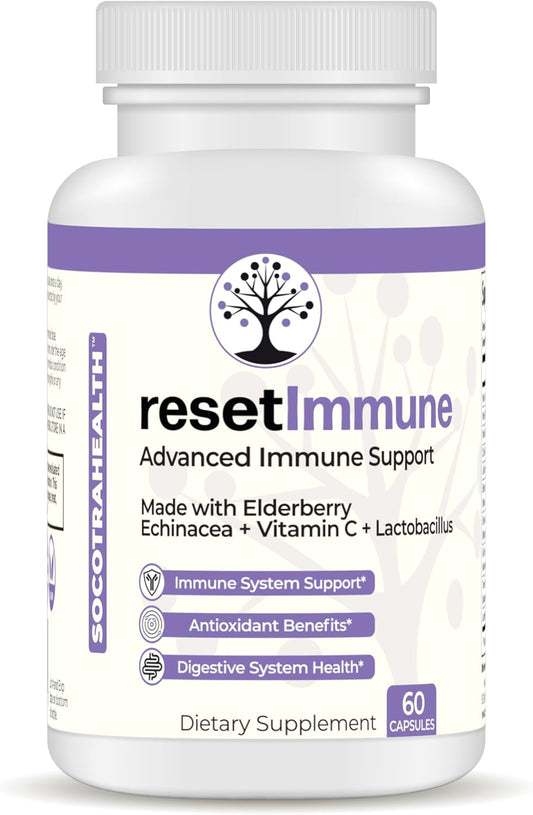 Socotra Health ResetImmune - Boost Your Immune System with Elderberry, Echinacea, Vitamin C, and Probiotics - 60 Vegan Capsules