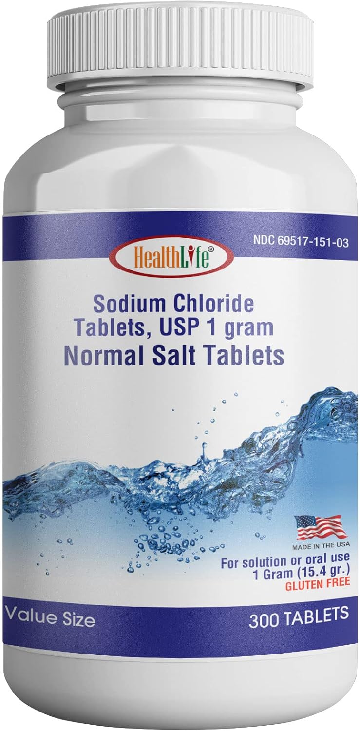 Sodium Chloride Tablets 1 gm, USP | 300 Count | Normal Salt Supplement | Electrolyte Replenisher Hydration Drink