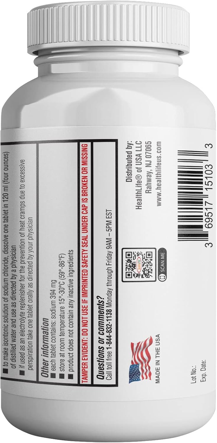Sodium Chloride Tablets 1 gm, USP | 300 Count | Normal Salt Supplement | Electrolyte Replenisher Hydration Drink