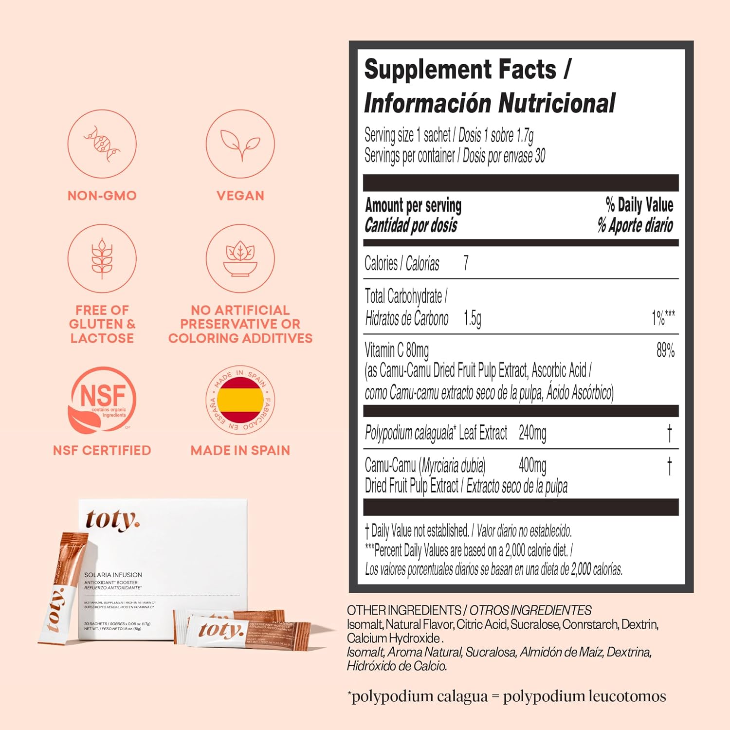 Sofia Vergara Solaria Infusion Antioxidant Booster Supplement with Polypodium Leucotomos Extract and Vitamin C - Vegan and Non-GMO - 30 Sachets