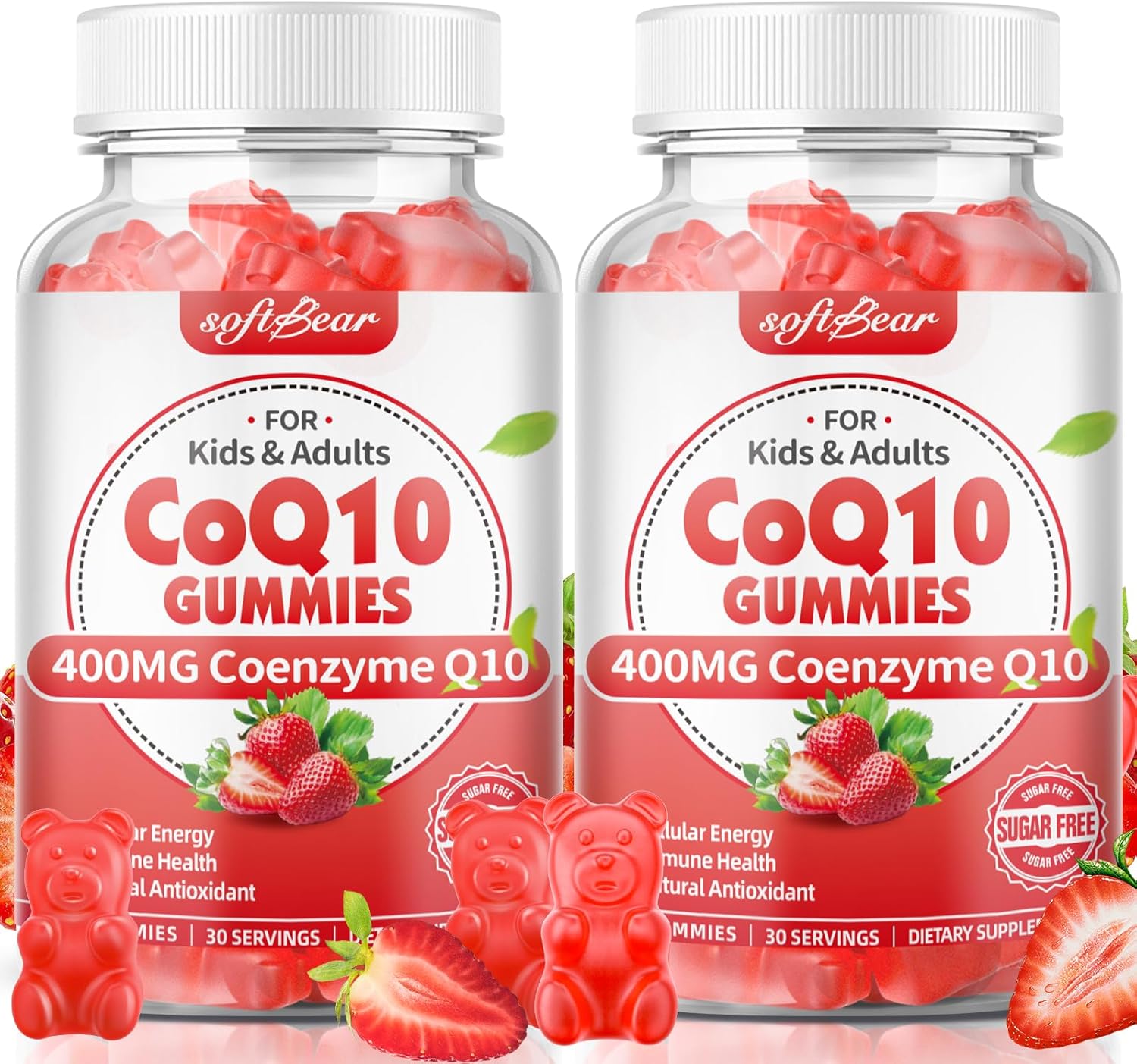 softbear CoQ10 Gummies 400mg Supplement with Omega-3, Magnesium, Vitamin B3, and Zinc - 120 Strawberry Flavored Gummies for Energy & Antioxidant Support