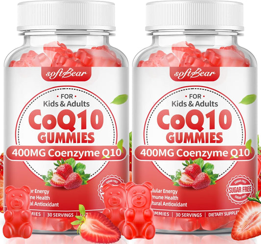 softbear CoQ10 Gummies 400mg Supplement with Omega-3, Magnesium, Vitamin B3, and Zinc - 120 Strawberry Flavored Gummies for Energy & Antioxidant Support