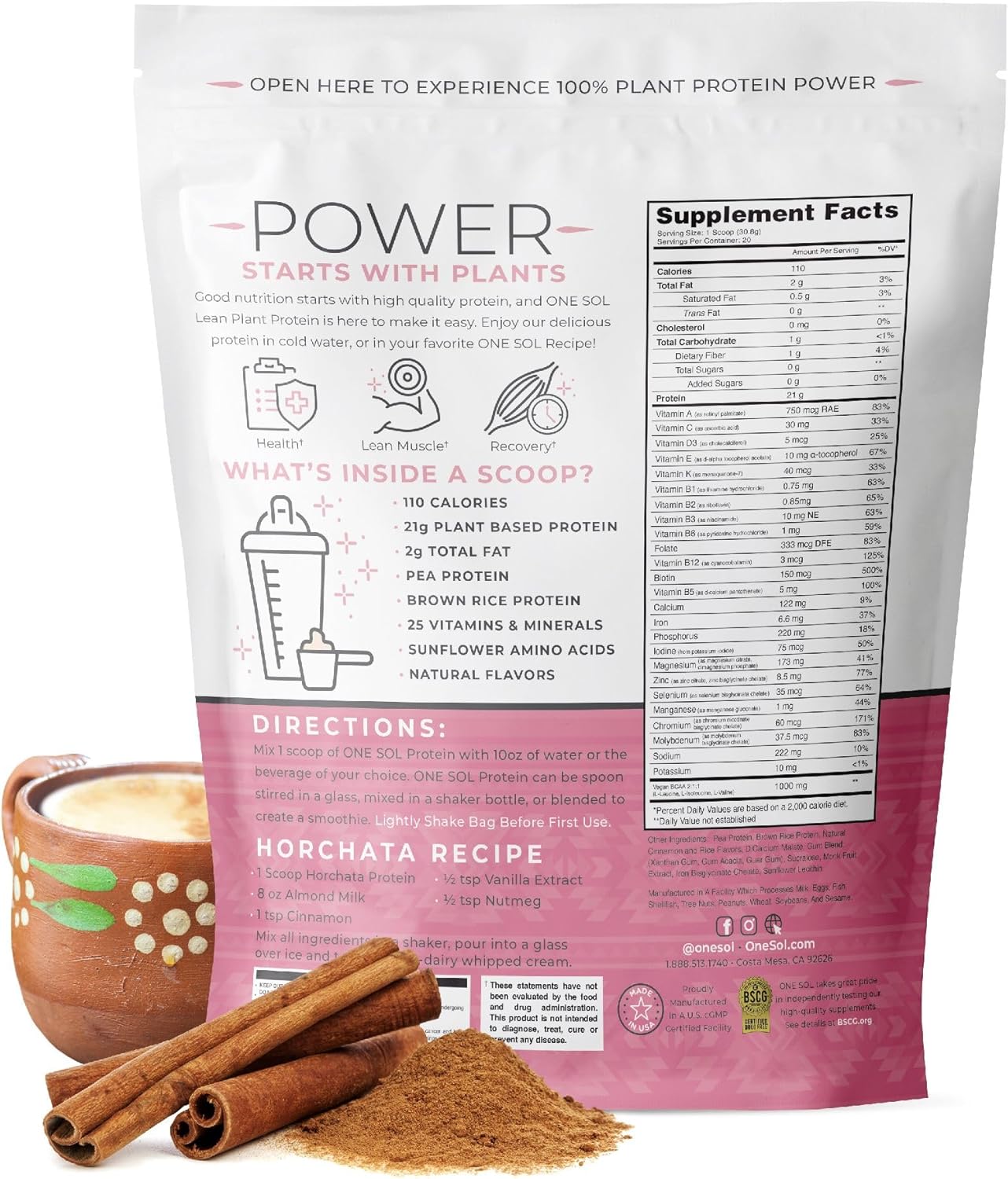Sol Lean Plant Protein Powder Horchata - Low Carb, Gluten-Free, Lactose-Free, No Sugar, Soy Free, Non-GMO, Vegan-Friendly