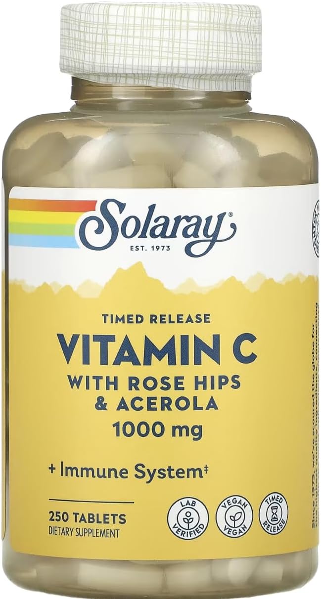 Solaray 1,000mg Vitamin C Timed Release Tablets with Rose HIPS & Acerola - 250 Count