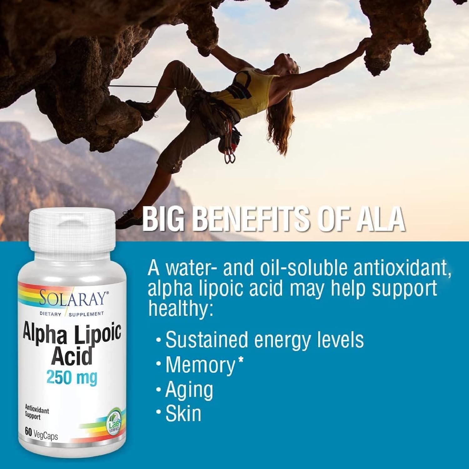 Solaray Alpha Lipoic Acid 250mg - 60 VegCaps - Antioxidant Supplement for Energy - Non-GMO & Vegan Formula