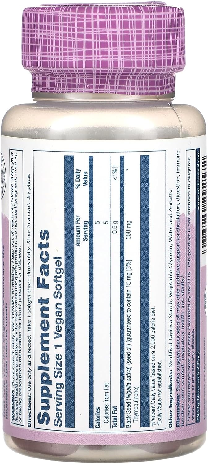 Solaray Black Seed 3% Thymoquinone Vegan Softgel - 60 Count