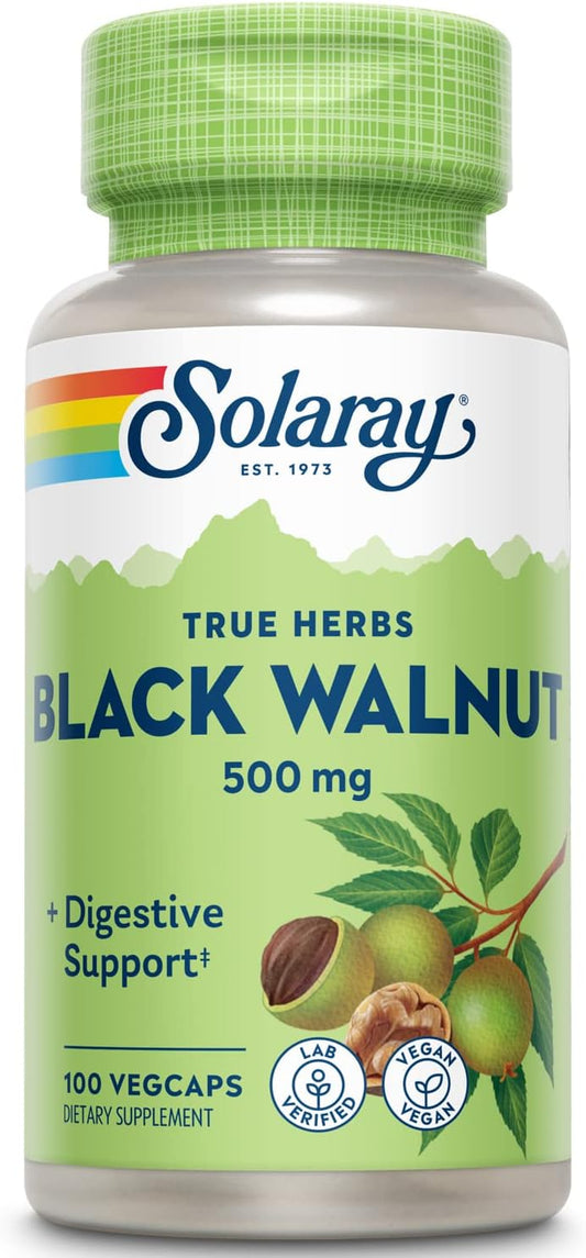 Solaray Black Walnut Whole Hull 500 mg - Digestive & Intestinal Wellness Support - Non-GMO, Vegan - 100 VegCaps