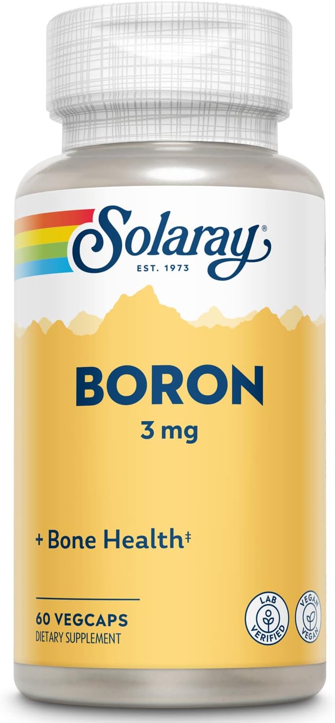 Solaray Boron Citrate Supplement for Bone, Brain, and Joint Health - 3mg - 60 VegCaps - Herb Base Formula for Enhanced Absorption