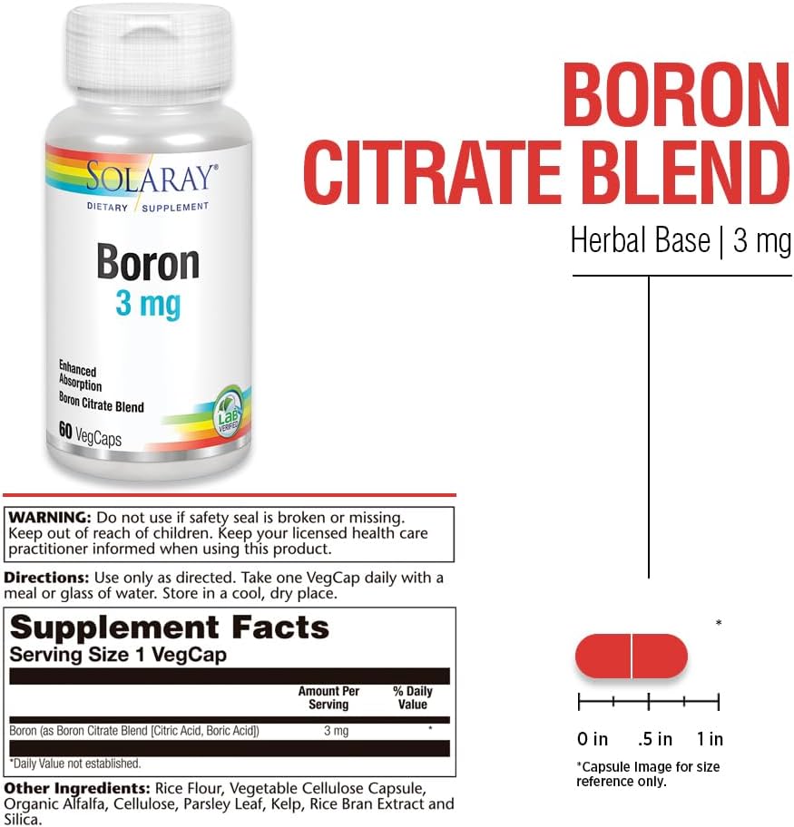 Solaray Boron Citrate Supplement for Bone, Brain, and Joint Health - 3mg - 60 VegCaps - Herb Base Formula for Enhanced Absorption