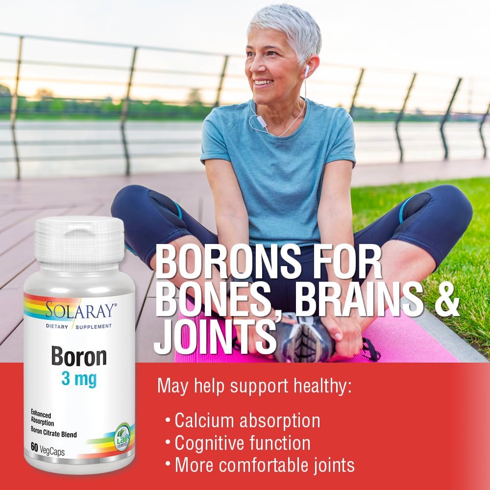 Solaray Boron Citrate Supplement for Bone, Brain, and Joint Health - 3mg - 60 VegCaps - Herb Base Formula for Enhanced Absorption