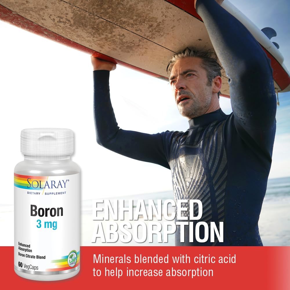 Solaray Boron Citrate Supplement for Bone, Brain, and Joint Health - 3mg - 60 VegCaps - Herb Base Formula for Enhanced Absorption