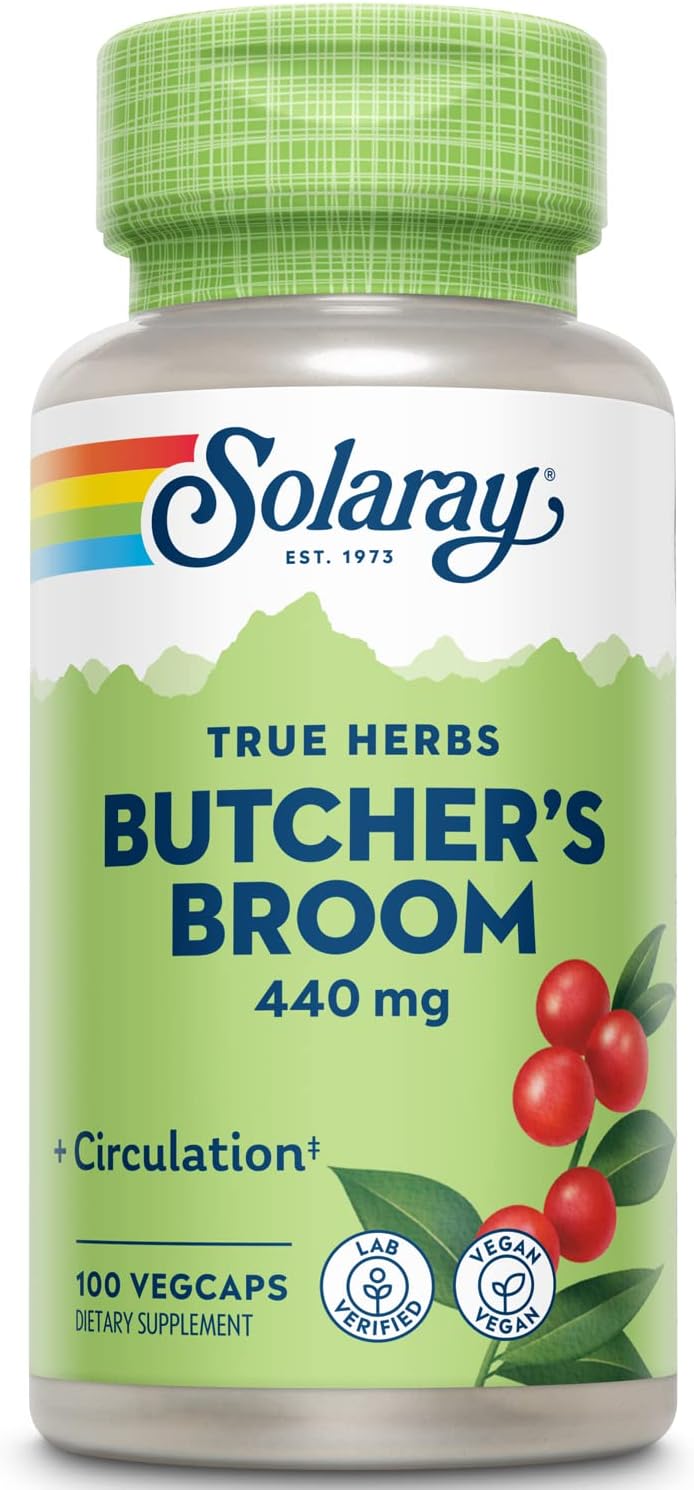 Solaray Butchers Broom 440 mg Capsules for Circulation Support - Non-GMO, Vegan, Lab Verified - 100 VegCaps