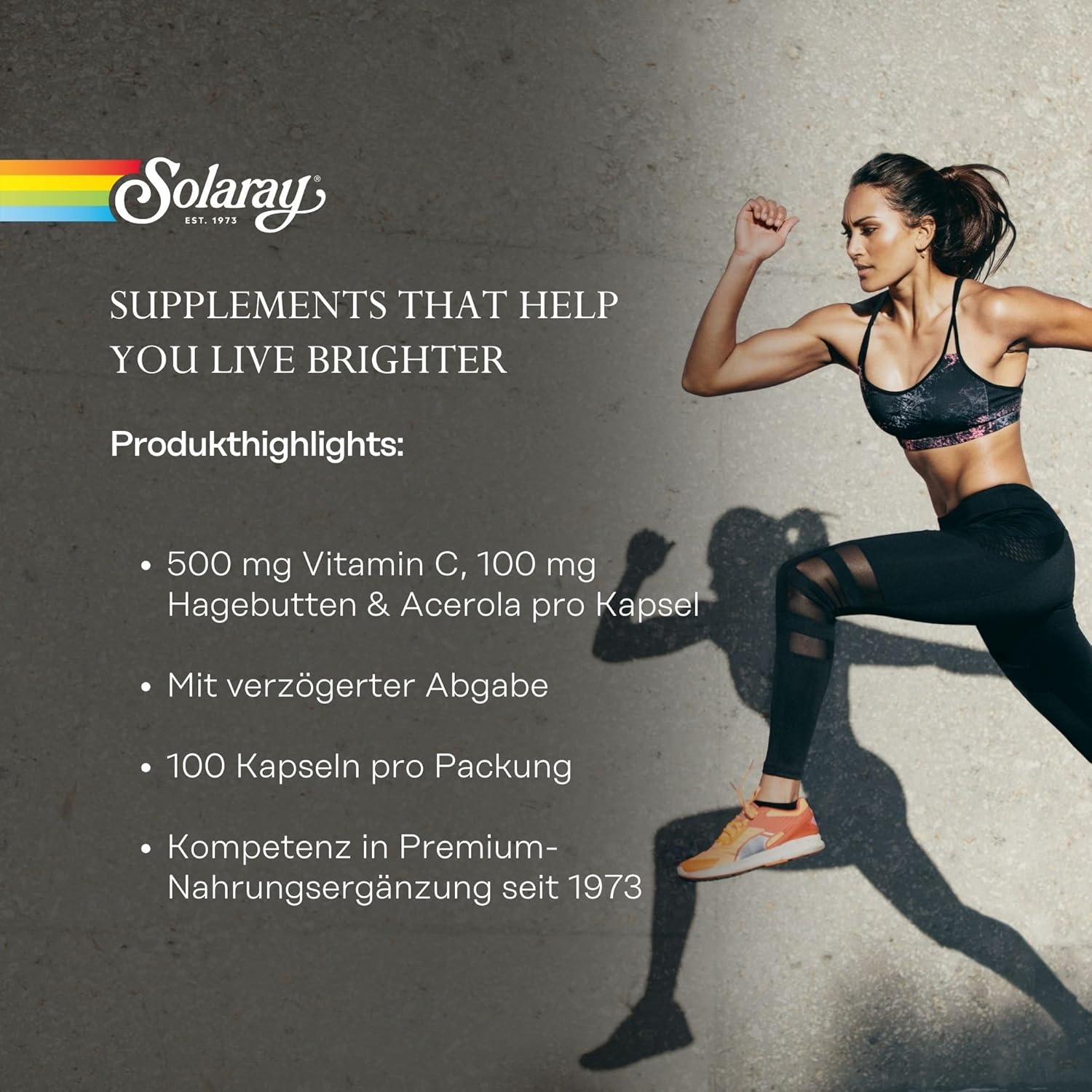 Solaray C Two Stage Timed Release 500mg Supplement with Rose Hips and Acerola - 100 Count