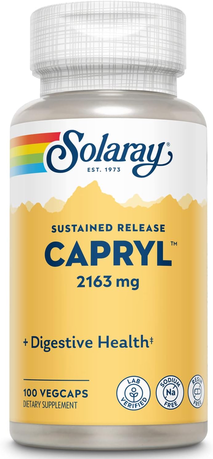 Solaray Capryl | Sustained Release Caprylic Acid for Healthy Gut | 100 VegCaps | Digestive Health Supplement