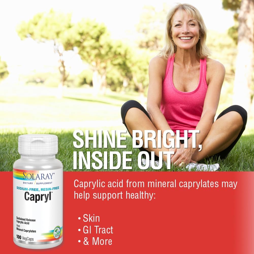 Solaray Capryl | Sustained Release Caprylic Acid for Healthy Gut | 100 VegCaps | Digestive Health Supplement