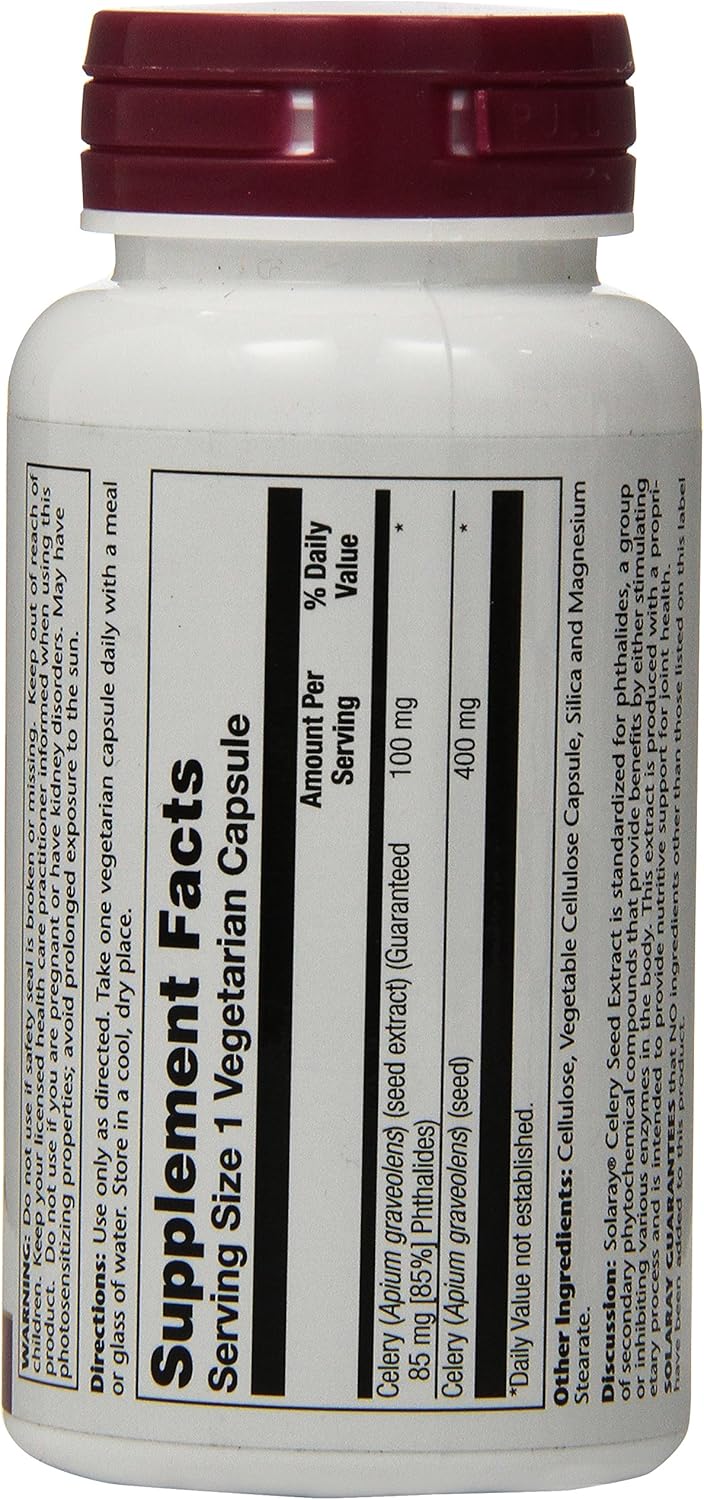 Solaray Celery Seed Extract 100mg Capsules | 85% Phthalides | Joint Health Support | Non-GMO, Vegan | 30 VegCaps