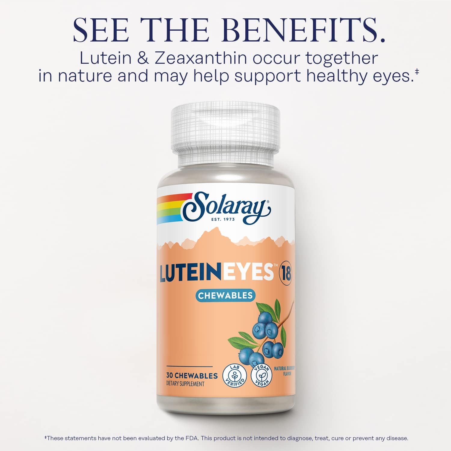 Solaray Chewable Lutein Eyes 18 Supplement for Eye & Macular Health Support with Lutein & Zeaxanthin - Non-GMO - 30 Chewables