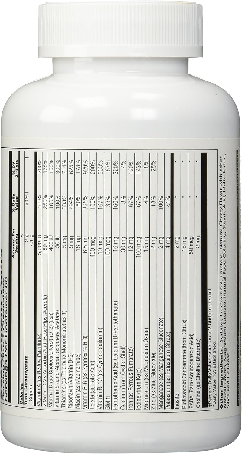 Solaray Children's Multi Chew Cherry Tablets - 120 Count Bottle for Daily Nutrition and Immune Support