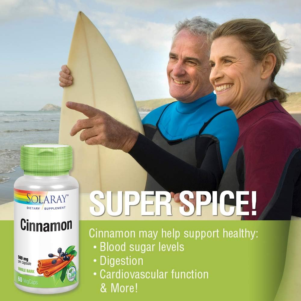 Solaray Cinnamon Bark Supplement | 1000mg | Supports Digestive Health & Antioxidant | 60 VegCaps