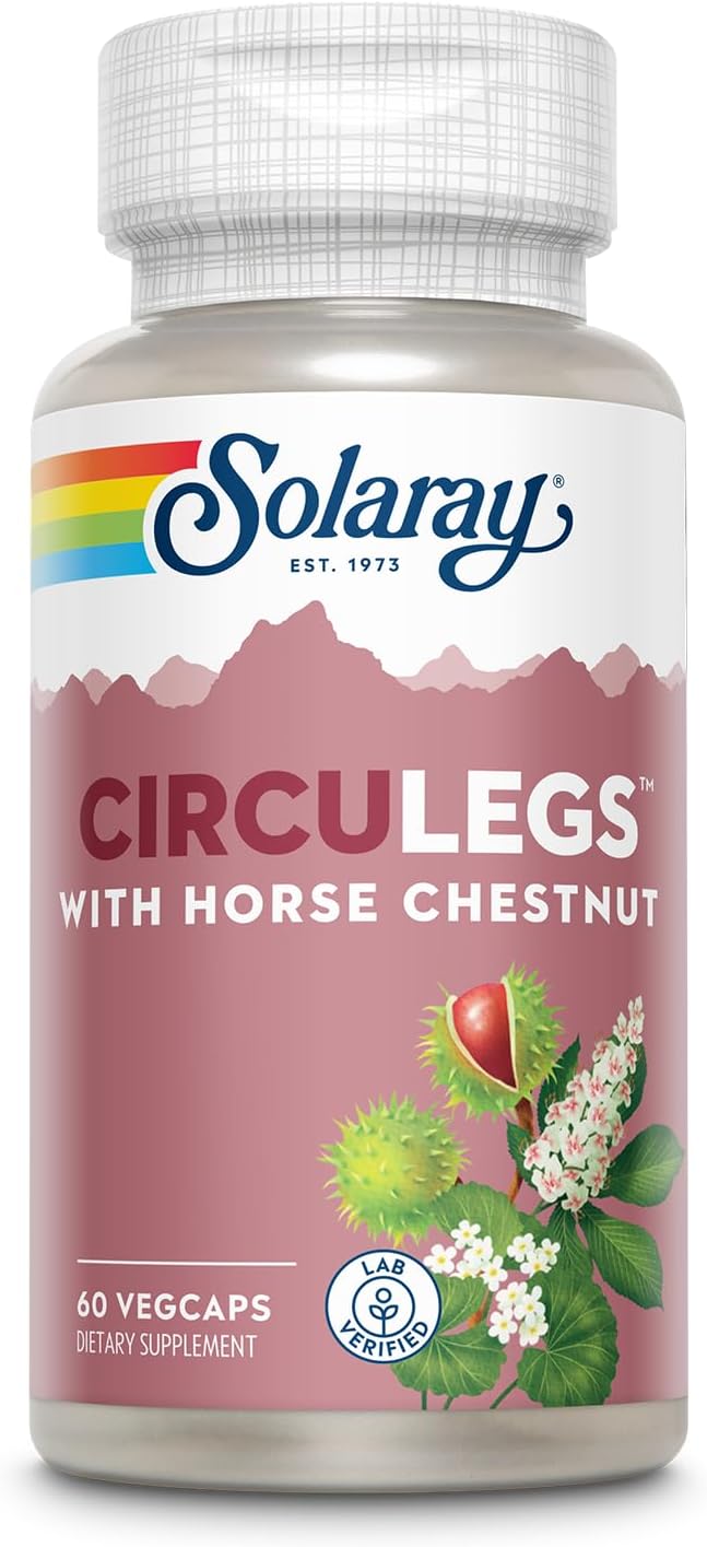 SOLARAY CircuLegs: Vein Support for Healthy Legs with Horse Chestnut Extract, Gotu Kola, Butcher's Broom, 60-Day Guarantee - 60 VegCaps